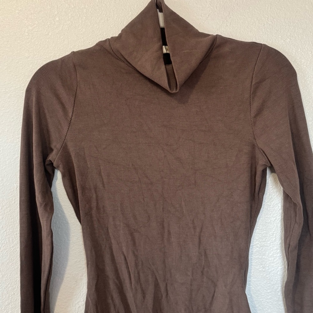 The Foxy Kind Ribbed Turtleneck Long Sleeve Bodysuit Brown L - Picture 2 of 9